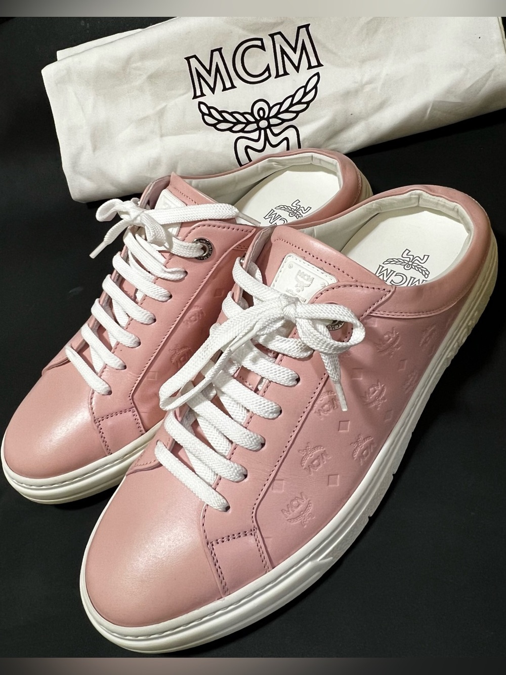 MCM VISETO EMBOSSED PINK PASTEL MULE SNEAKER | SIZE 40 | SIZE 9.5